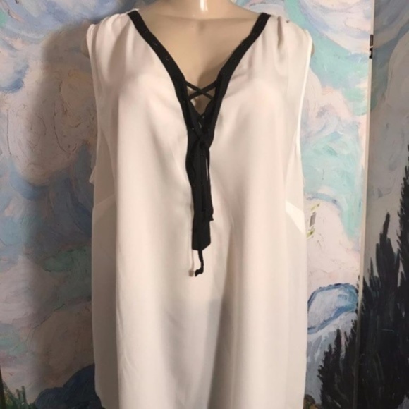 INC International Concepts Tops - I.N.C. White Sheer Lace Up Neck Tank Tunic Top